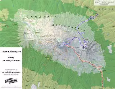 6 day TK Rongai Route Map